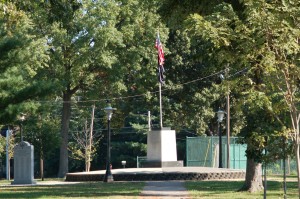 Cropped flag and memorial